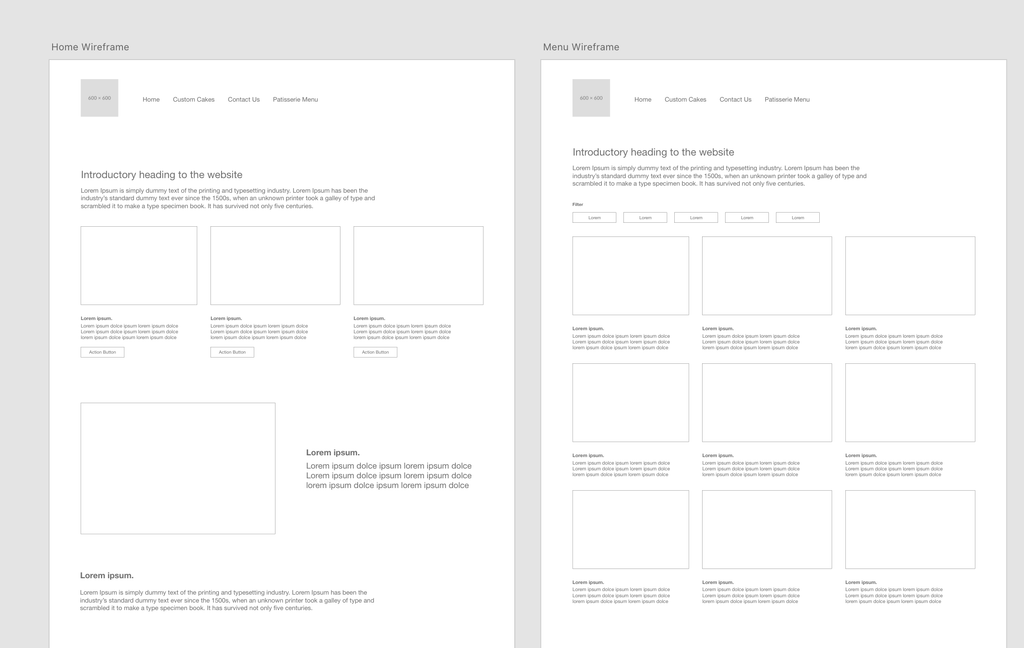 Original wireframe of the website layout